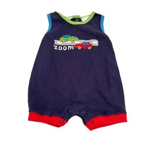 Small Steps Romper Newborn Navy Blue Zoom Car Graphic Sleeveless Kids